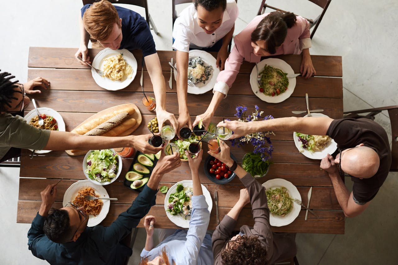 People confidently sharing a meal